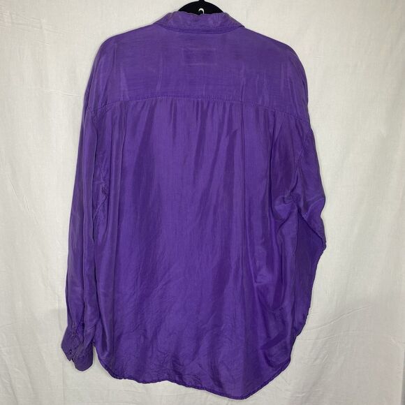 Florenzi Nouveau Silk Shirt Mens L Button Down Long Sleeve Chest Pocket Purple - Picture 3 of 11